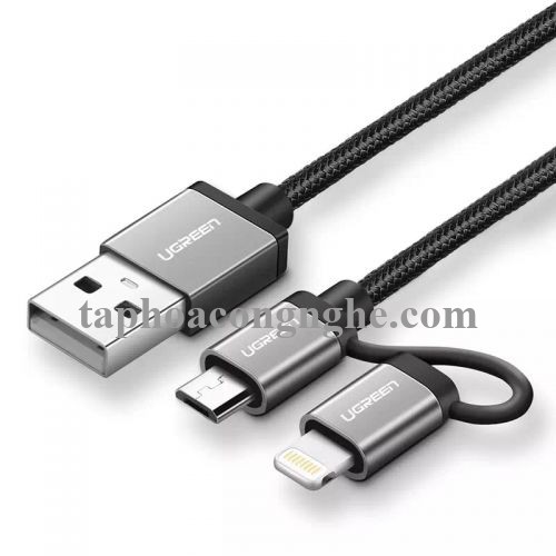 Ugreen 30891 0.5M màu Đen Cáp sạc đa năng USB sang MicroUSB + Lightning US165 30030891